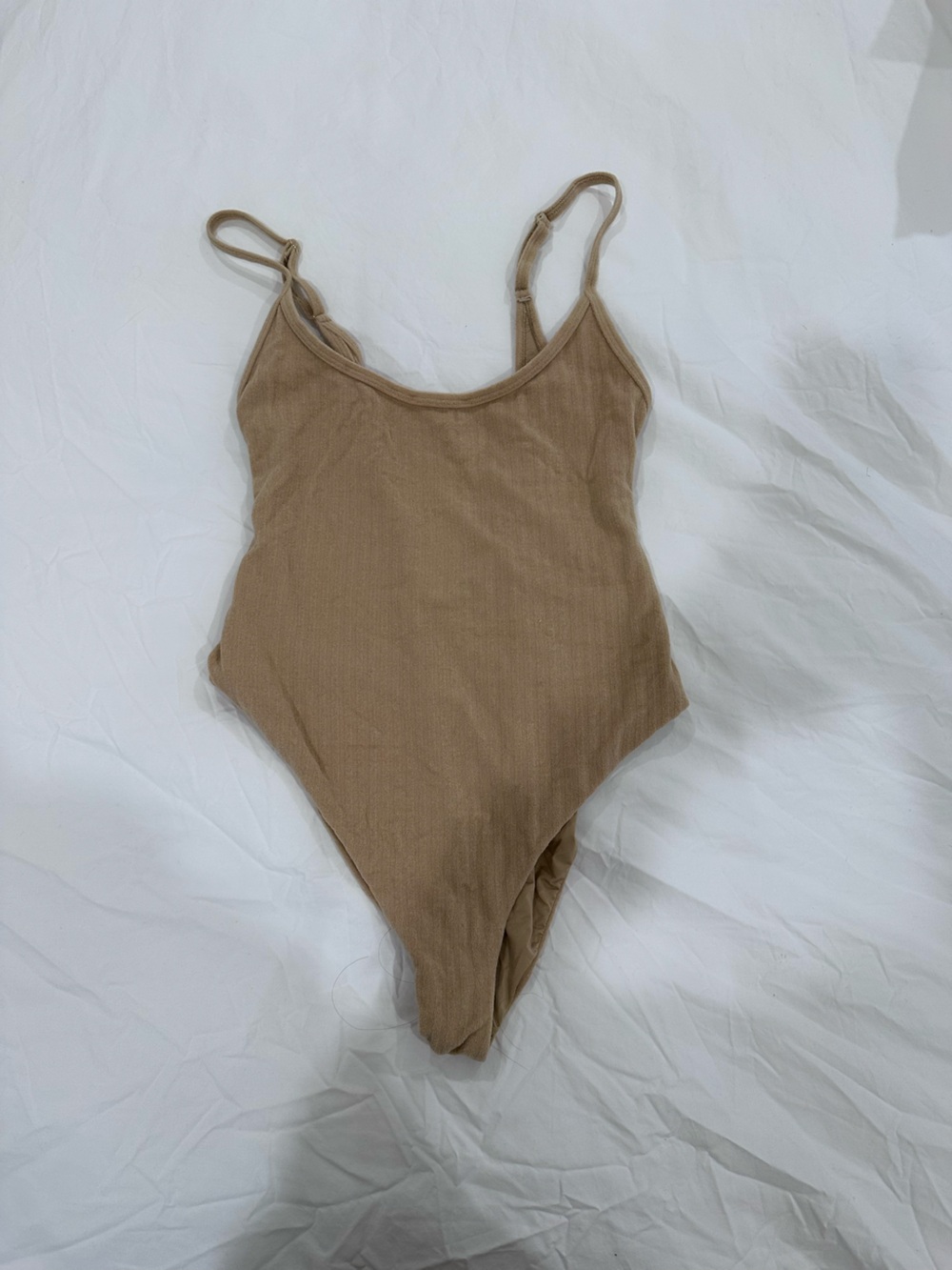 WeWoreWhat Ribbed Taupe One Piece Swimsuit